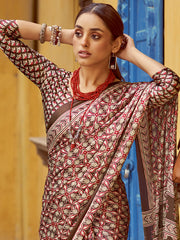 Women's Crepe Printed Designer Saree With Blouse Piece