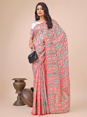 Elegant Pink Jacquard Linen Cotton Saree with Traditional Multicolor Weave & Tassel Pallu – Festive & Casual Wear for Women
