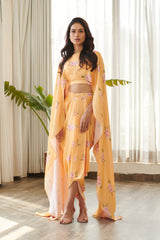 Jasmine Yellow Cape Sleeved Top & Skirt Set