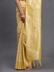 Sky Blue Linen Cotton Saree with Silver Zari Weave & Tassels – Festive & Elegant Office Wear