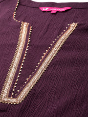 Women Purple Gota Lace Embellished Kurta With Bottom And Dupatta