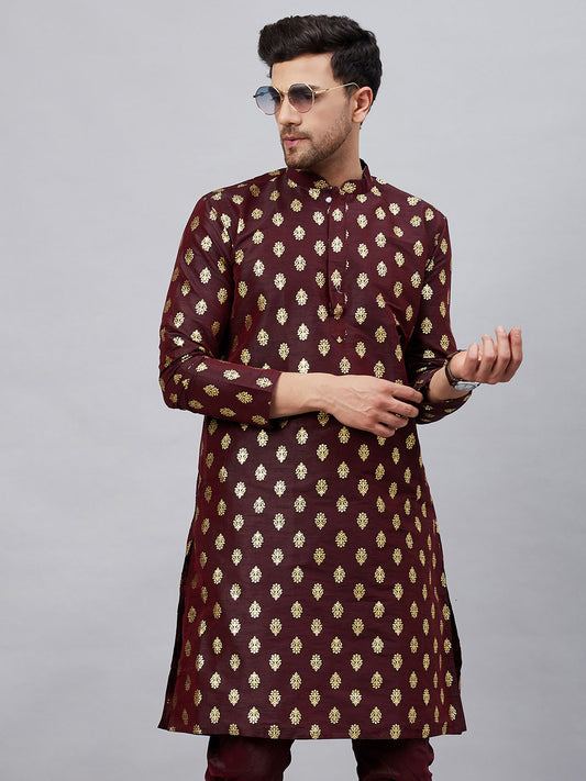 Vastramay - Men's Wine Dupion Silk Kurta Only