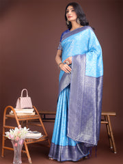 Graceful Orange & Maroon Banarasi Silk Saree with Rich Zari Woven Border – Traditional Elegance for Celebrations