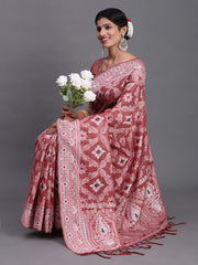 Sky Blue Linen Cotton Saree with Multicolor Elephant & Temple Motifs – Traditional Woven Pallu & Tassels