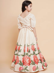 Girls Beige Peacock Printed Ready to wear Lehenga with Choli