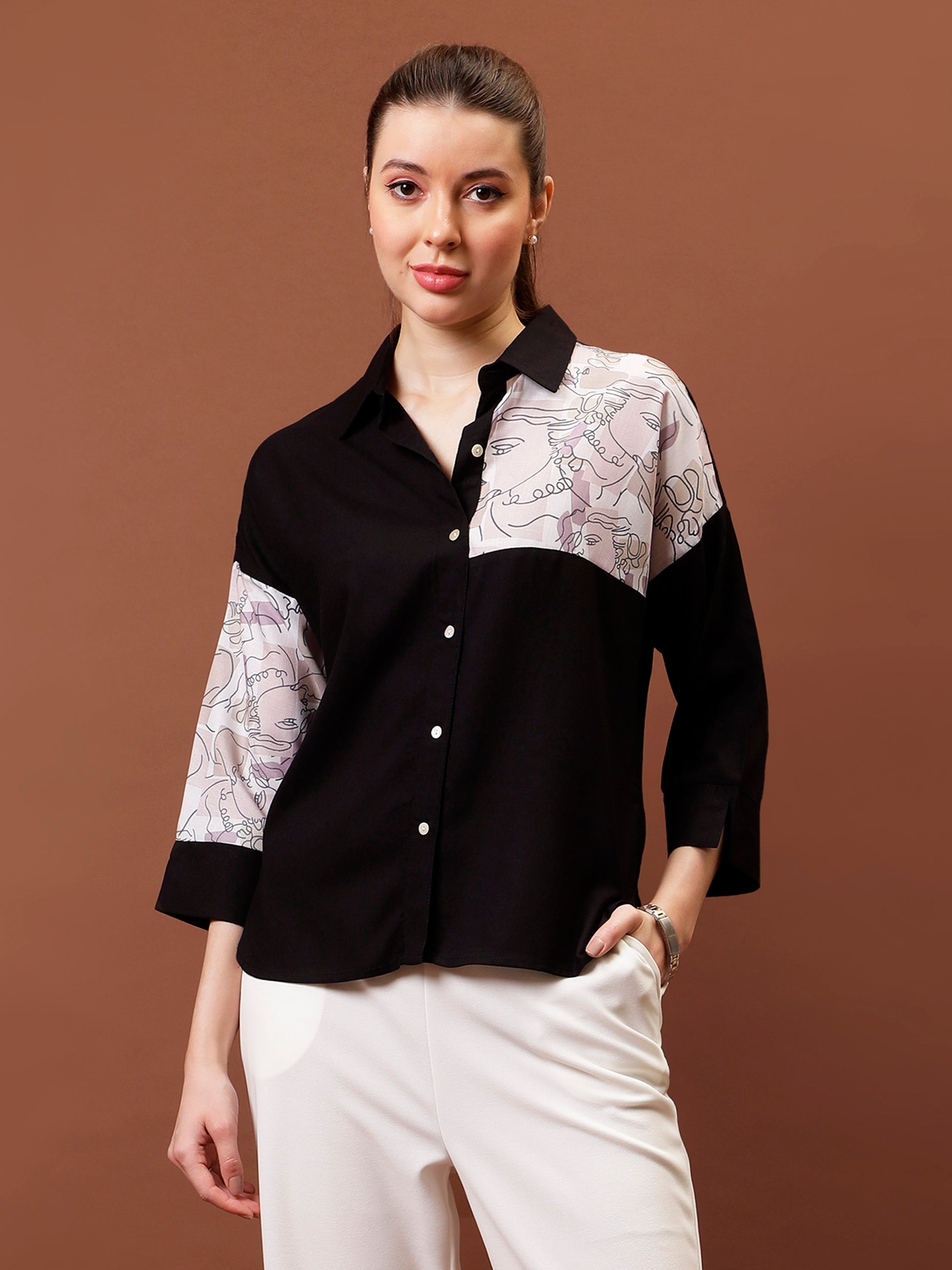 Applique Cotton Shirt Style Top