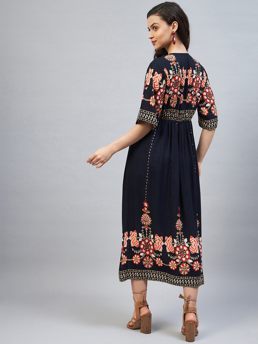 Women's Printed V Neck Dress