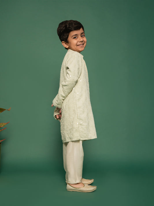 Boys' Pista Green Kurta And Pyjama Set