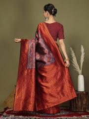 Majestic Red & Teal Silk Saree with Rich Woven Pallu – A Regal Touch for Special Moments