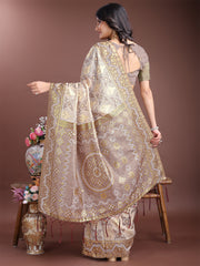 Graceful Beige & Coral Linen Cotton Saree – Lightweight Elegance for Modern Women