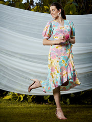 Multicoloured Floral Crepe Dress