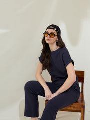 Women's  Navy Ribbed Cotton Co-Ord Set