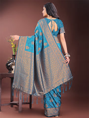Majestic Royal Blue Banarasi Silk Saree with Golden Zari – Timeless Indian Ethnic Elegance for Weddings & Festive Occasions