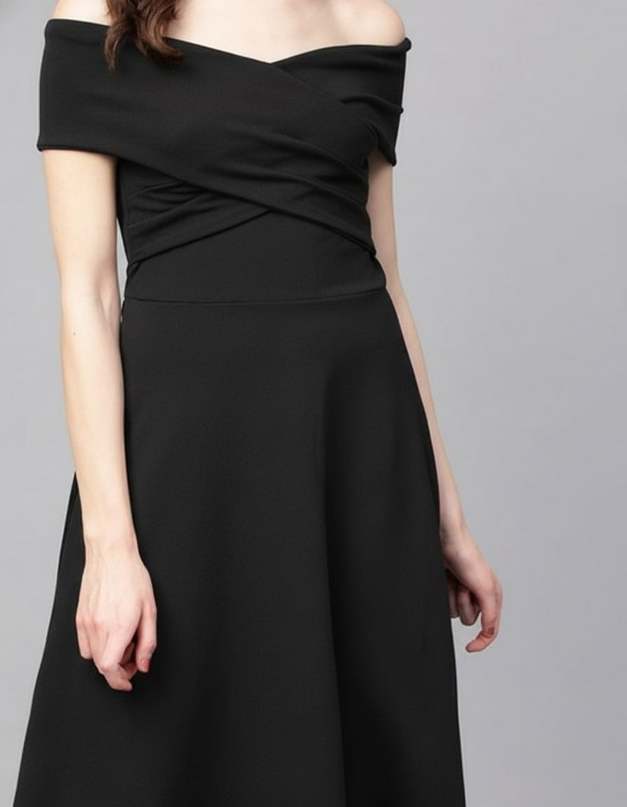 Off-Shoulder Scuba Fit & Flare Dress