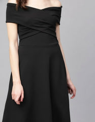 Off-Shoulder Scuba Fit & Flare Dress