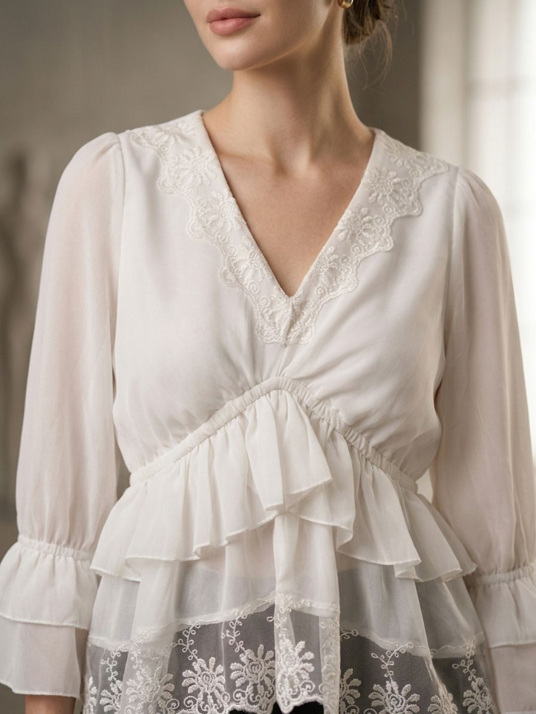 Flared Sleeve Ruffles Georgette Top