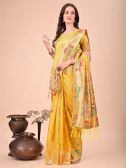 Linen Saree with Multicolor Weaving & Zari Pallu - Elegant & Lightweight for Everyday Grace