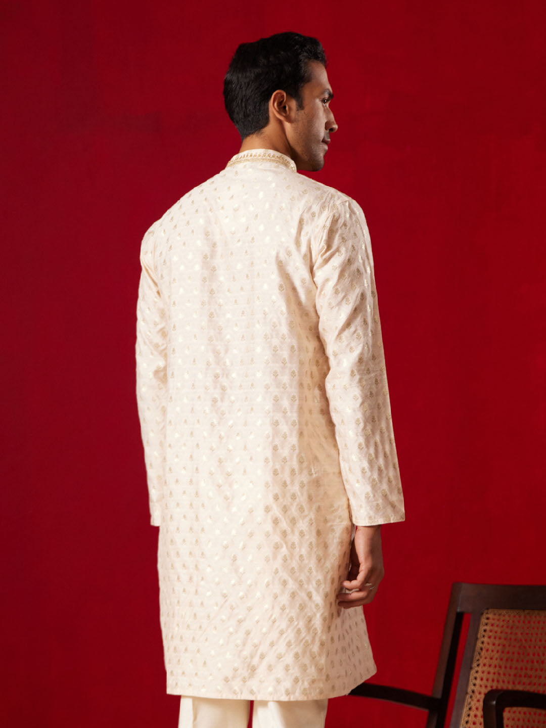 Vastramay - Men's Peach Silk Blend Kurta Only