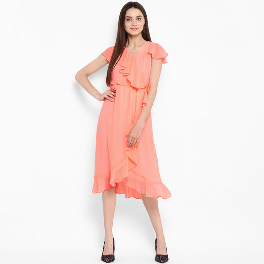 Women's Neon Pink Cascade Ruffled Dress