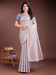 Elegant Peach Pink Linen Cotton Saree for Women – Soft Lightweight Saree with Subtle Self-Weave & Tassel Pallu