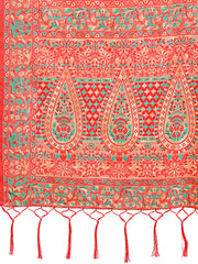 Elegant Pink Jacquard Linen Cotton Saree with Traditional Multicolor Weave & Tassel Pallu – Festive & Casual Wear for Women