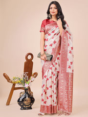 Elegant Linen Cotton Saree with Zari Woven Border and Pallu - Soft Lightweight Saree for Daily, Festive & Office Wear