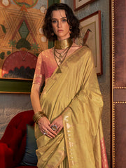 Women's Tussar Silk Gold Woven Design Designer Saree With Blouse Piece