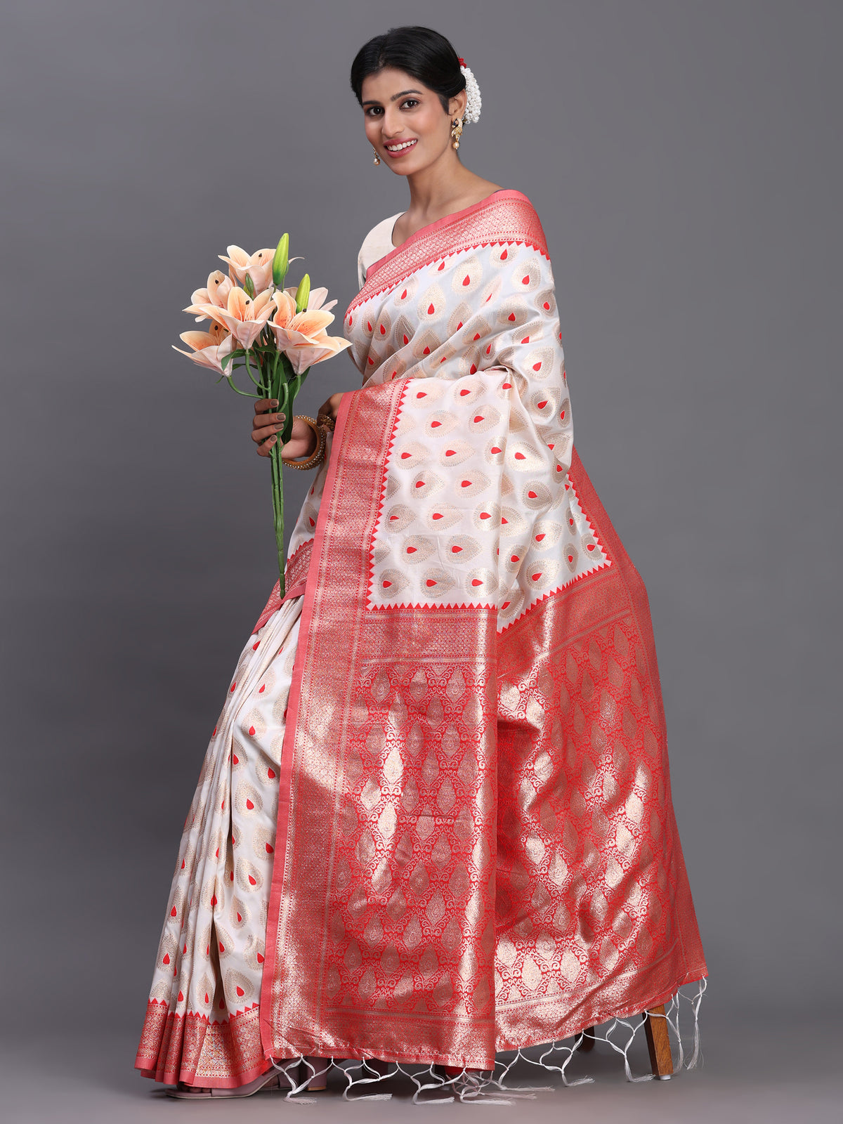 Banarasi Silk Saree with Floral Zari Weaving - Festive Traditional Elegance for Weddings & Celebrations