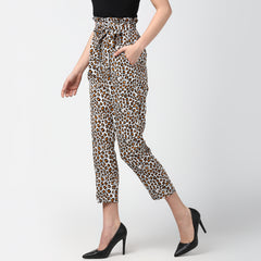 Women's Animal Print Paperbag Elasticated waistline Pants
