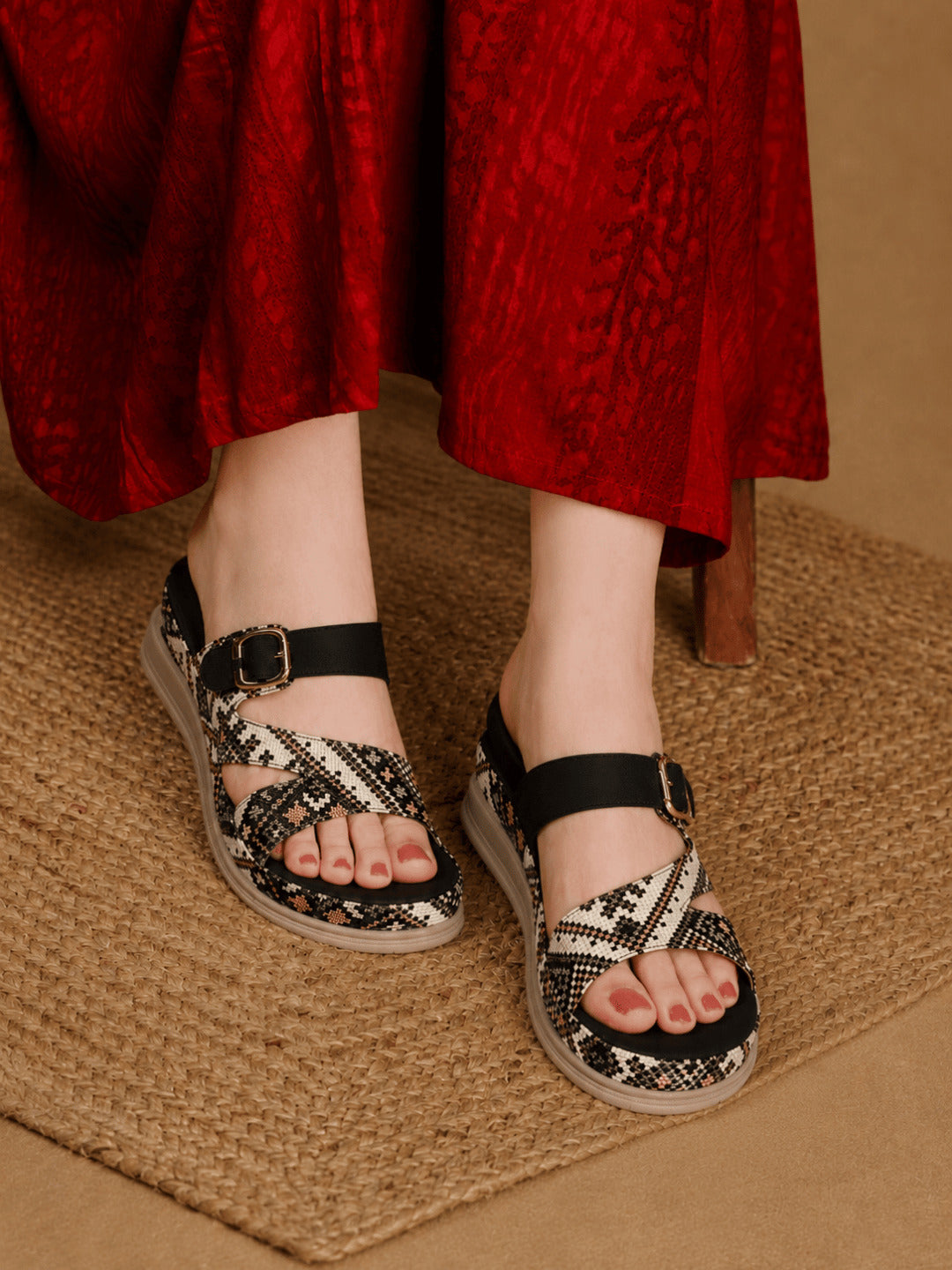 Casual Fashion Open Back Platform Sandals 1 inch Heels