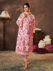 Peach Floral Printed Kurta Set