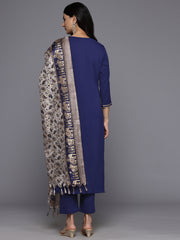 Women Navy Blue Round Neck Gotta Embellished Straight Kurta Paired With Printed Dupatta  And Tonal  Bottom