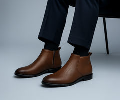 ORION-X Men's Vegan Leather Chelsea Boots Classic Almond Toe Ankle Boots with Textured Finish | Formal & Smart Casual Boots