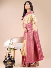 Graceful Cream and Green Silk Saree – Traditional Elegance with Royal Charm