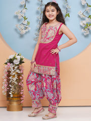 cotton Woven Sleeveless Floral Print A Line Kurta And Salwar With Dupatta Set - Pink