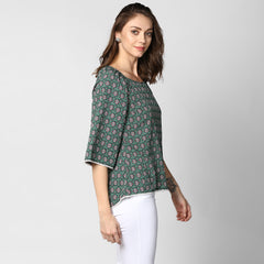 Women's Green Printed Polyester Top