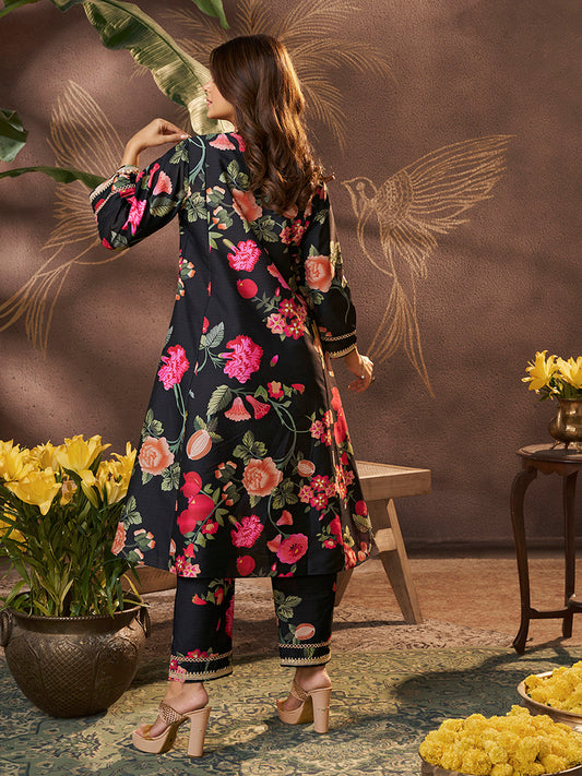 Black Floral Printed Kurta Set