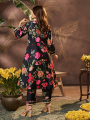 Black Floral Printed Kurta Set