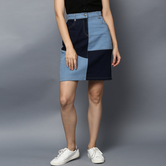 Women's Denim Patch Work Skirt