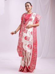 Banarasi Silk Saree with Zari Work - Wedding & Festive Traditional Saree | Temple Border & Royal Motifs | Soft & Shiny Silk Finish