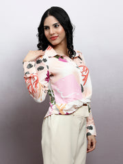 Women Abstract Printed Shirt Collar Top
