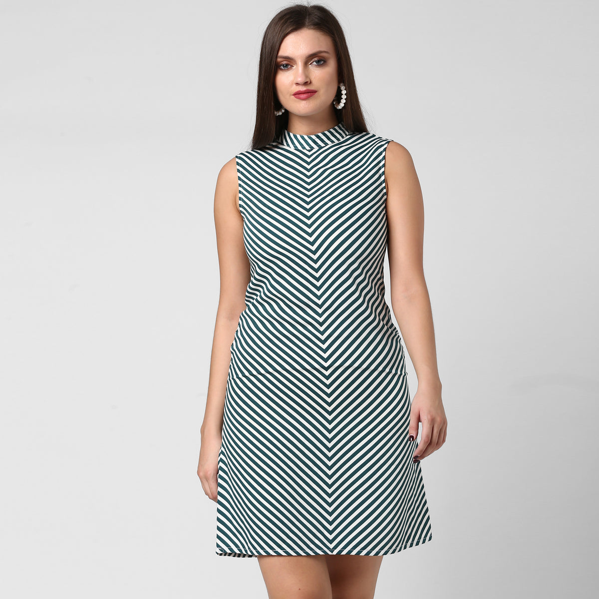 Women's Polyester Green Stripe Dress