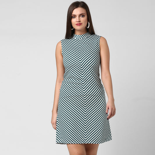Women's Polyester Green Stripe Dress
