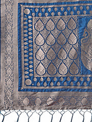 Graceful Royal Blue Banarasi Silk Saree with Silver Zari – Perfect Ethnic Wear for Weddings & Festive Moments
