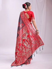 Banarasi Silk Saree with Zari Work - Wedding & Festive Traditional Saree | Temple Border & Royal Motifs | Soft & Shiny Silk Finish