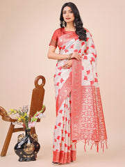 Elegant Linen Cotton Saree with Zari Woven Border and Pallu - Soft Lightweight Saree for Daily, Festive & Office Wear