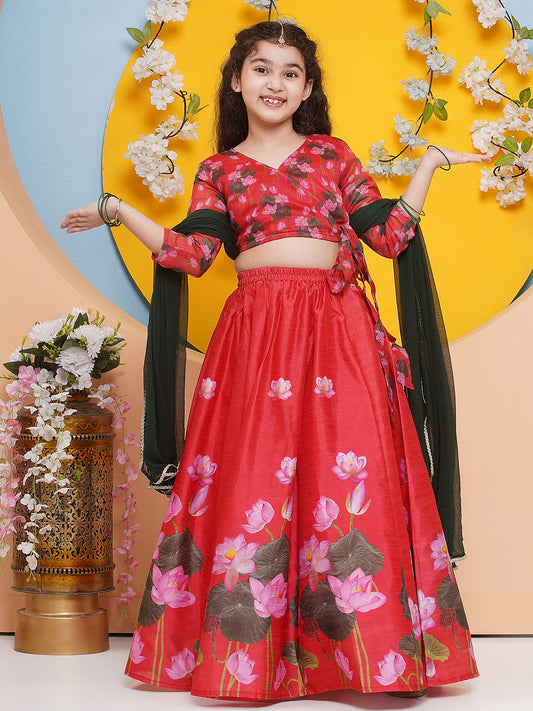 Girls Red Ready to wear Choli & Lehenga with Dupatta