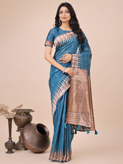 Premium Charcoal Black Linen Cotton Saree with Copper Zari Pallu & Abstract Print – Office & Festive Wear