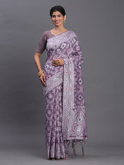 Sky Blue Linen Cotton Saree with Multicolor Elephant & Temple Motifs – Traditional Woven Pallu & Tassels