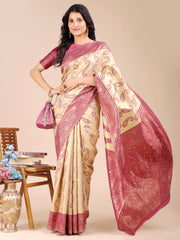 Graceful Cream and Navy Blue Silk Saree – Traditional Elegance with Royal Charm
